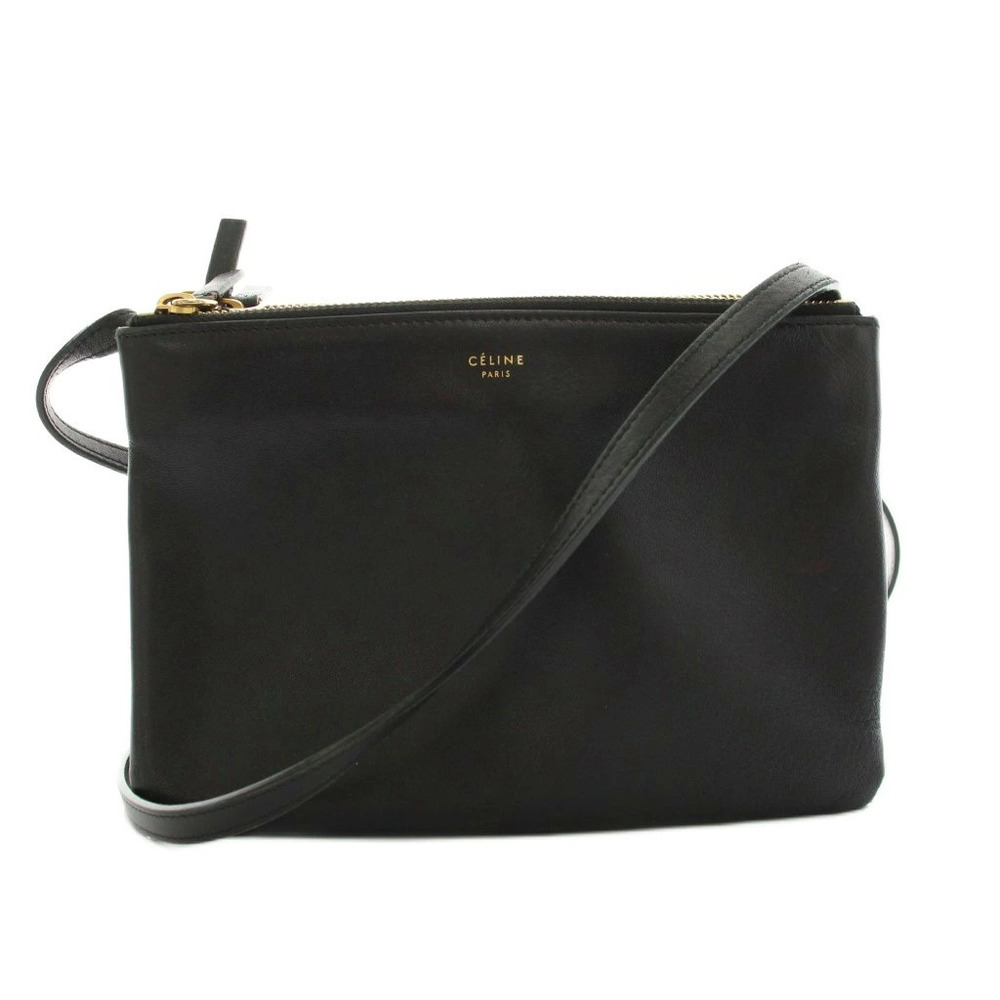 Celine Trio Shoulder Bag Leather Black